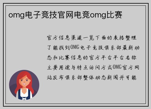 omg电子竞技官网电竞omg比赛