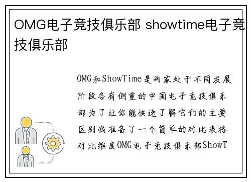 OMG电子竞技俱乐部 showtime电子竞技俱乐部
